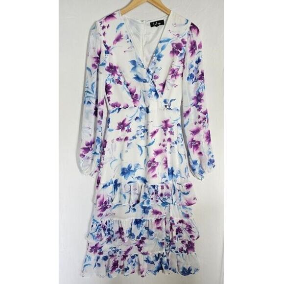 Lulus Sweet Sunday Tiered Midi Dress Womens Size Small Floral Chiffon Cream - Picture 2 of 9